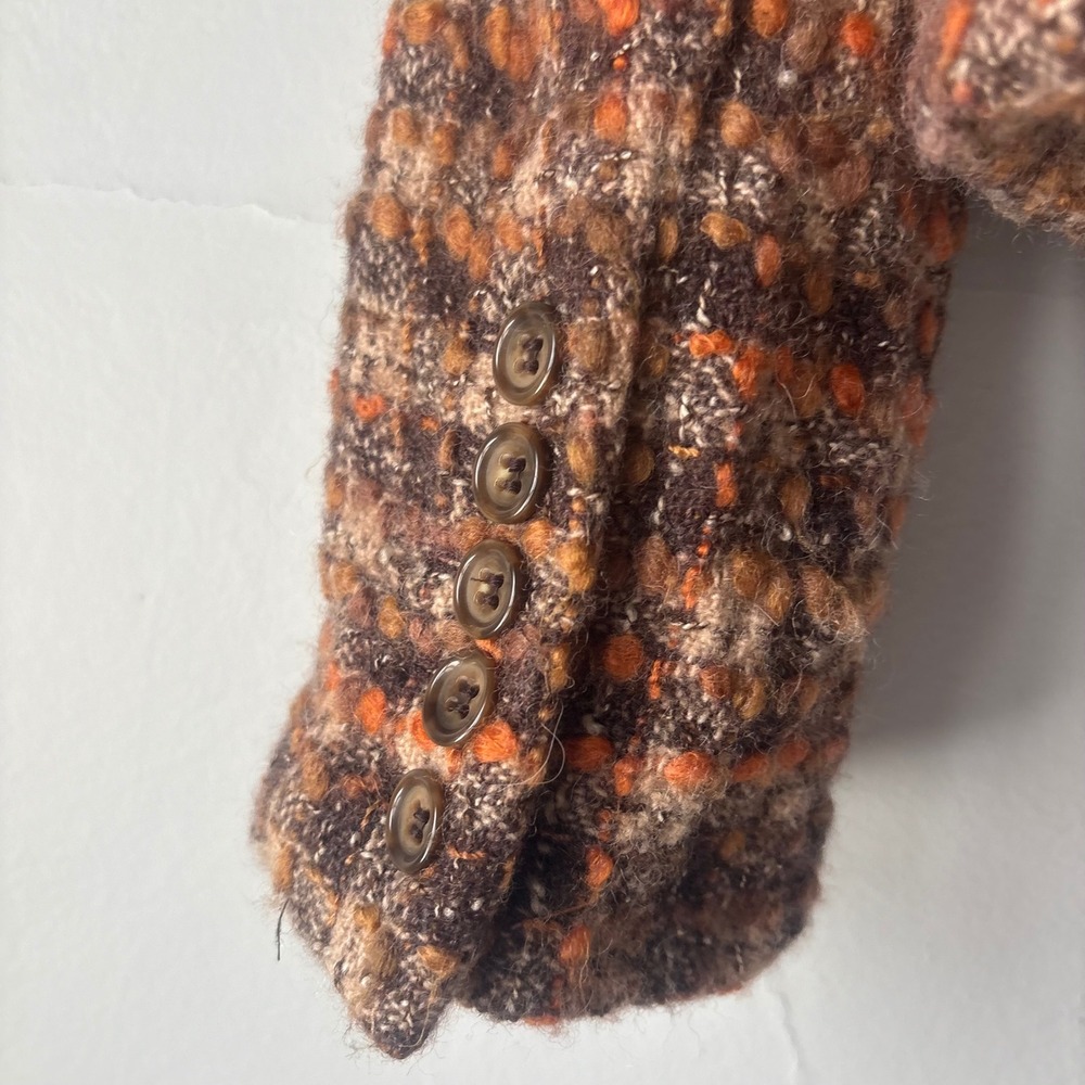 Ann Taylor LOFT Brown Orange Plaid Boucle Tweed Cropped Jacket Blazer Size 10 - Picture 9 of 9